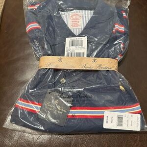 Brooks Brothers Navy Polo with Red and Yellow Stripes